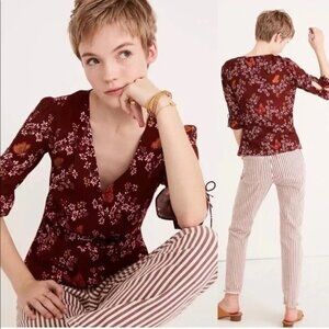 Madewell Maroon Butterfly Sanctuary Wrap Blouse
